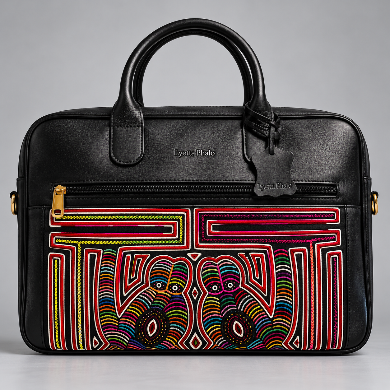 Sac Ordinateur en Cuir & Tissu Mola Kuna – Lyetta Phalo – Image 2