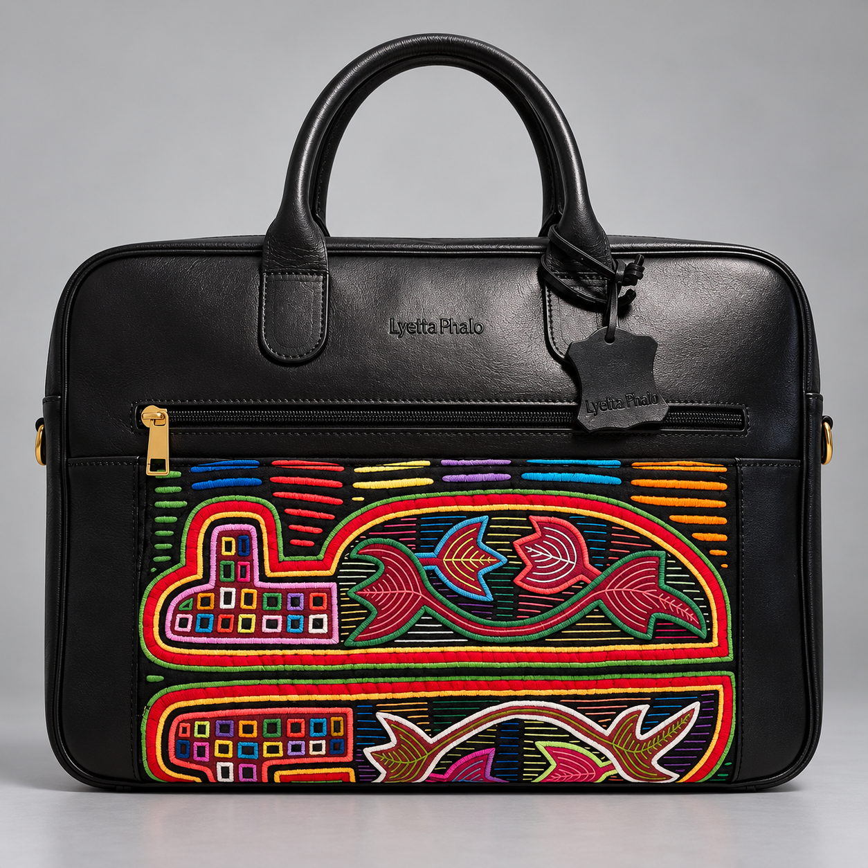 Sac Ordinateur en Cuir & Tissu Mola Kuna – Lyetta Phalo – Image 4